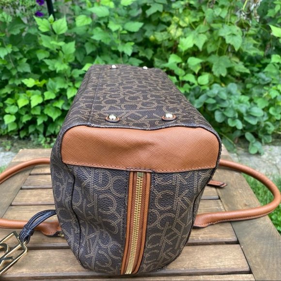 Calvin Klein Brown & Tan Signature Vinyl Handbag - Picture 7 of 12